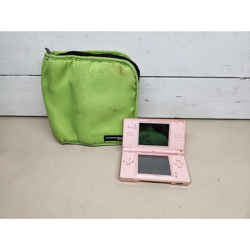 Nintendo DS Lite Handheld Console Pink USG-001 With Green Case Fair Condition